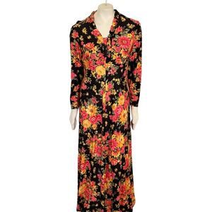 VTG CRAIG BYRON NY Moody Floral Retro Maxi Dress  Long sleeve 60s 70s  SZ 10